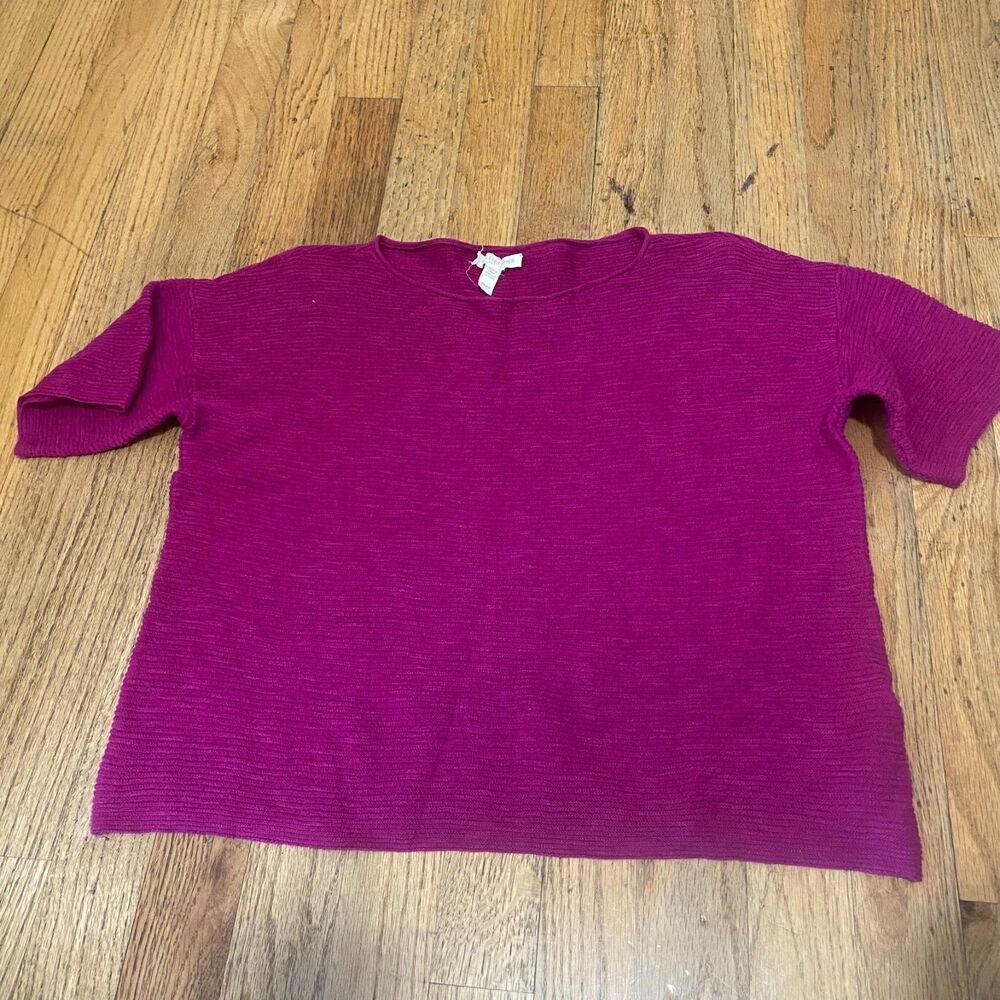 Eileen Fischer Women's Petite PS Ribbed Boatneck Magenta Knit Top